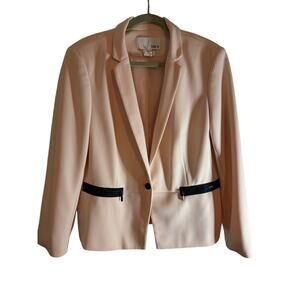 Bar III Blush Pink Blazer with Black Faux Leather Trim